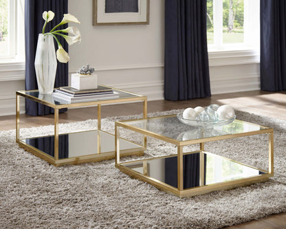 Renee Square Coffee Table Set Rose Brass
