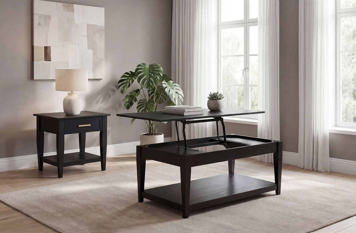 Lindenton 2-piece Wood Lift-Top Coffee and End Table Set Black