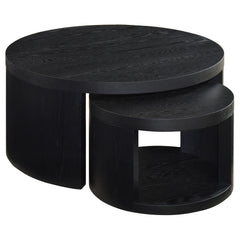 Sweeney 2-piece Round Wood Occasional Nesting Table Set Black