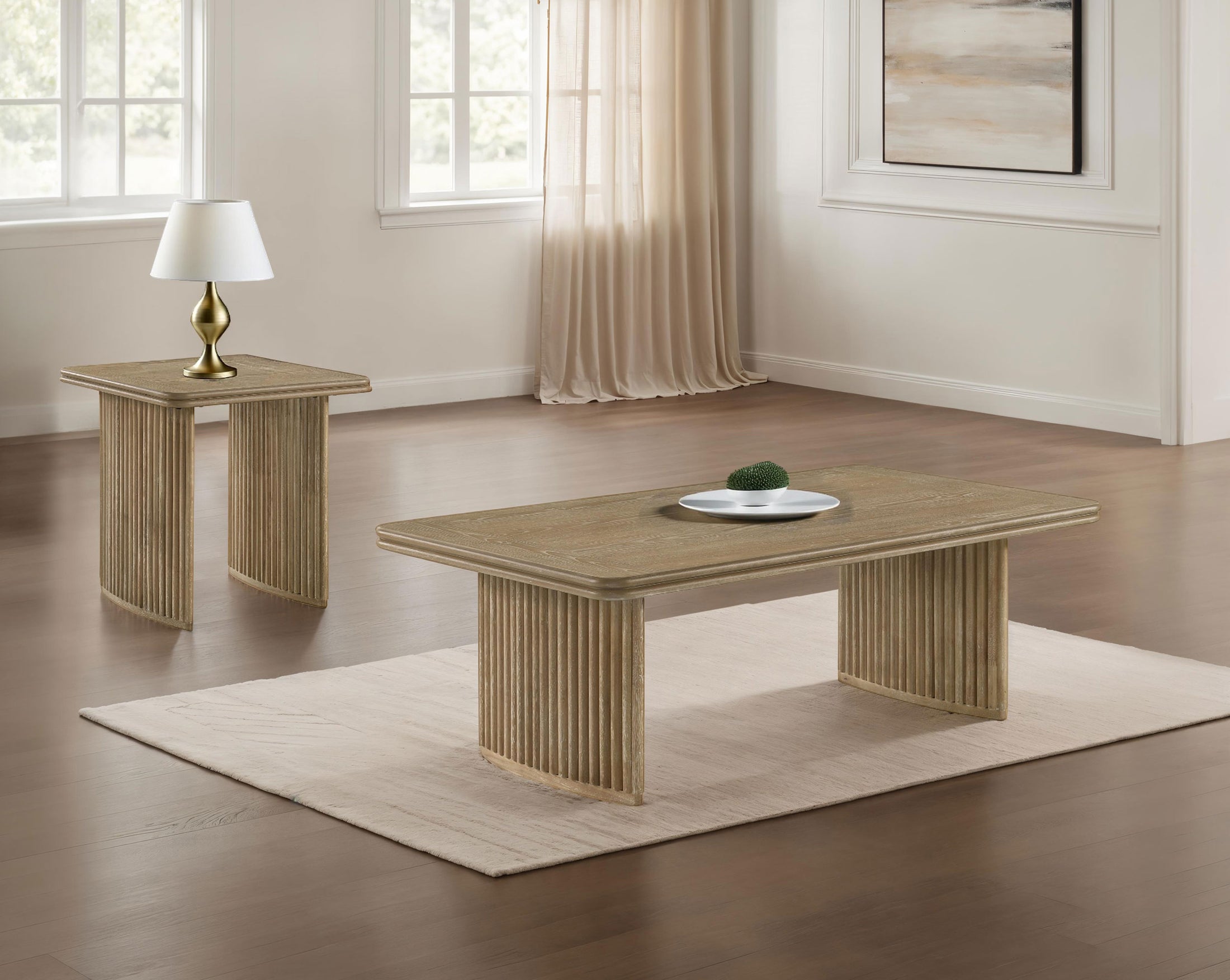Adina Coffee Table Set Distressed Light Brown