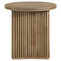Adina Round Wood Side End Table Distressed Light Brown