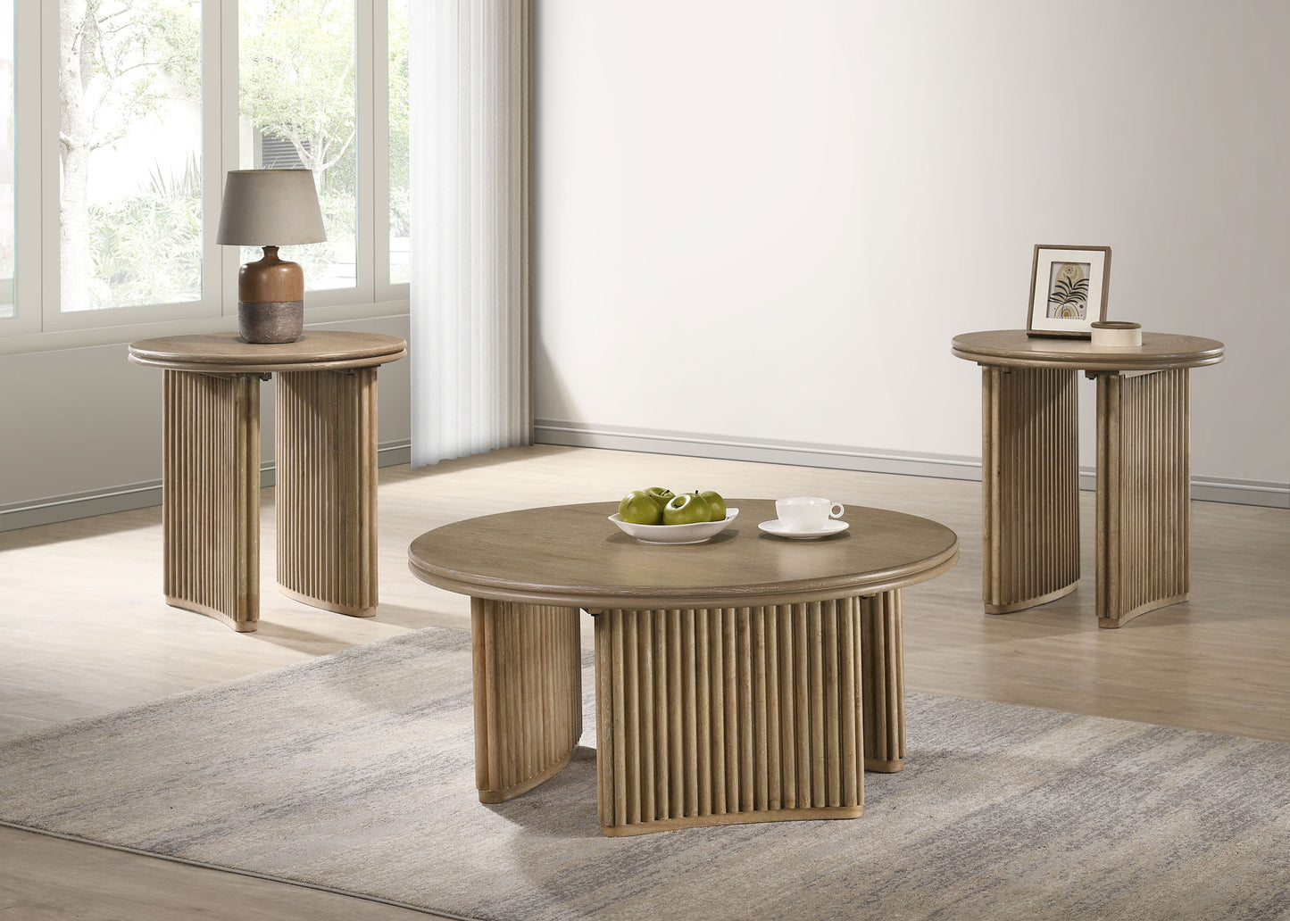 Adina Coffee Table Set Distressed Light Brown