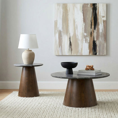Franklin Round SmartTop™ Wood Pedestal Side End Table Grey and Dark Brown