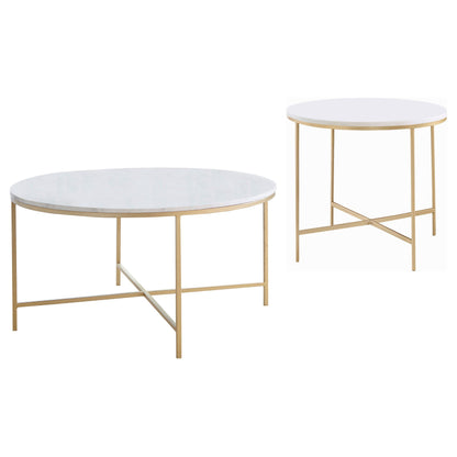 Ellison Round Marble Coffee and End Table Set White