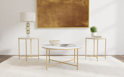 Ellison Round Marble Coffee and End Table Set White