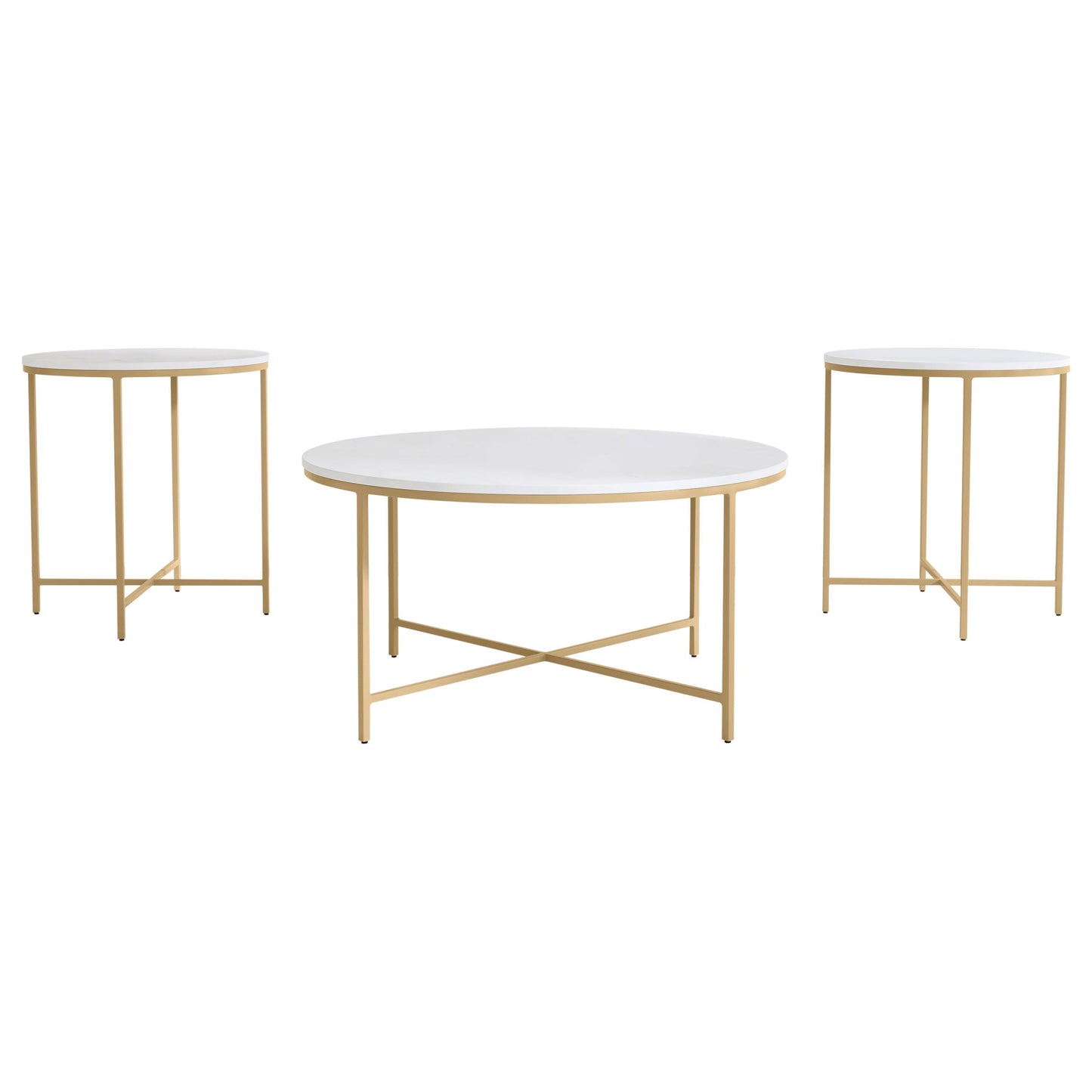 Ellison Round Marble Coffee and End Table Set White