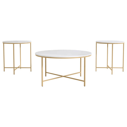Ellison Round Marble Coffee and End Table Set White