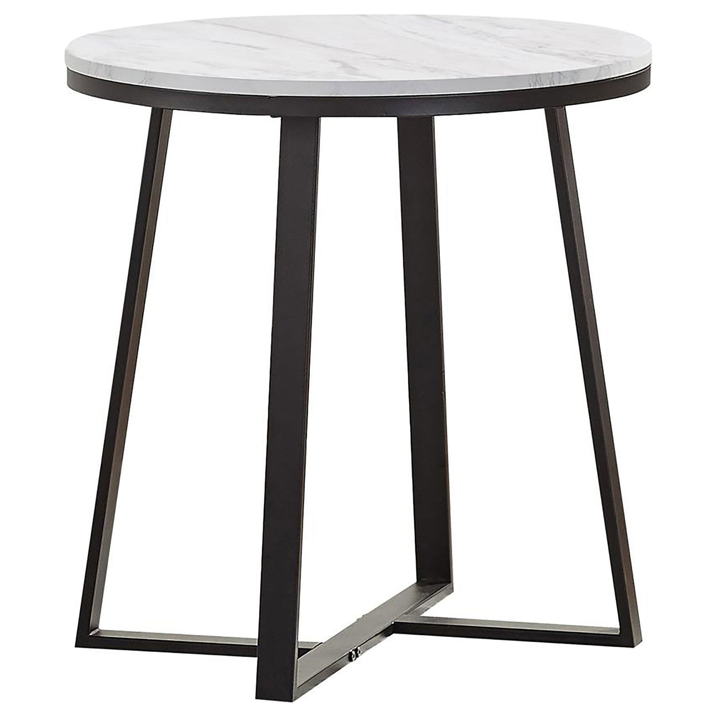 Mesa auxiliar redonda Hugo de imitación de mármol en blanco y negro mate