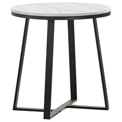 Mesa auxiliar redonda Hugo de imitación de mármol en blanco y negro mate