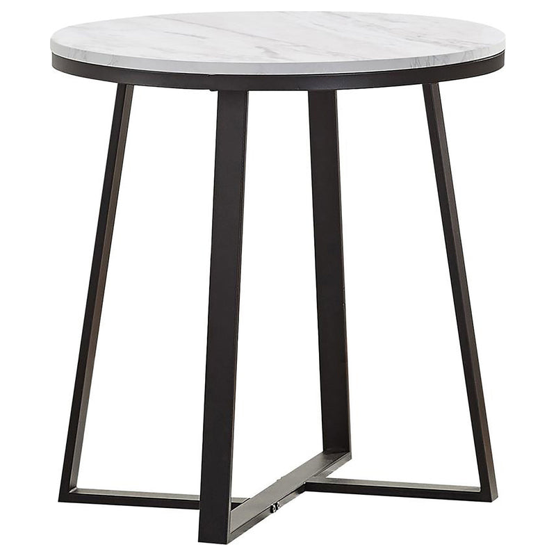 Mesa auxiliar redonda Hugo de imitación de mármol en blanco y negro mate
