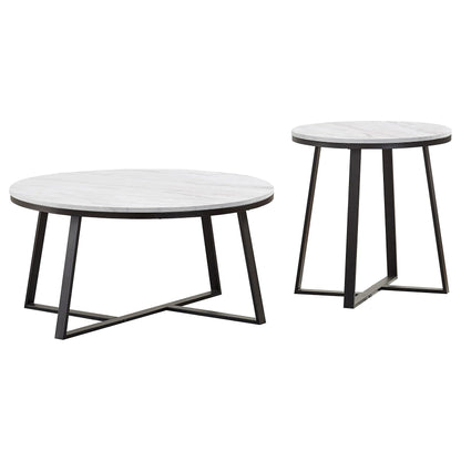 Hugo Coffee and End Table Set White Faux Marble