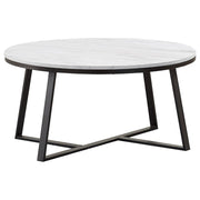 Mesa de centro redonda Hugo de imitación de mármol en blanco y negro mate