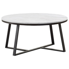 Mesa de centro redonda Hugo de imitación de mármol en blanco y negro mate