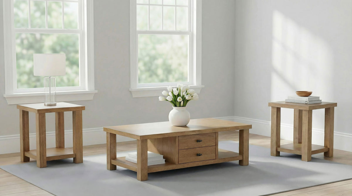 Beasley 3-Piece Wood Coffee Table Set Golden Oak