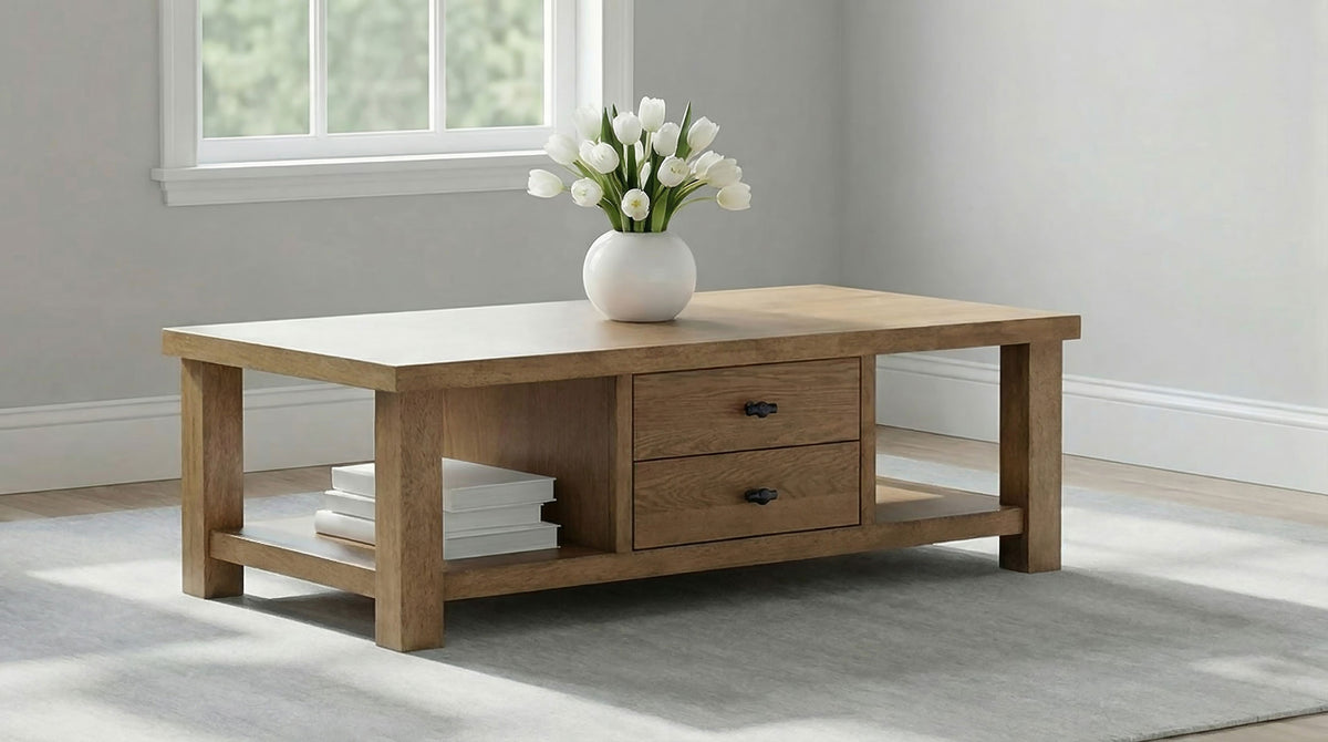 Beasley 4-Drawer Wood Coffee Table Golden Oak