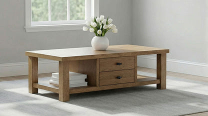 Beasley 4-Drawer Wood Coffee Table Golden Oak