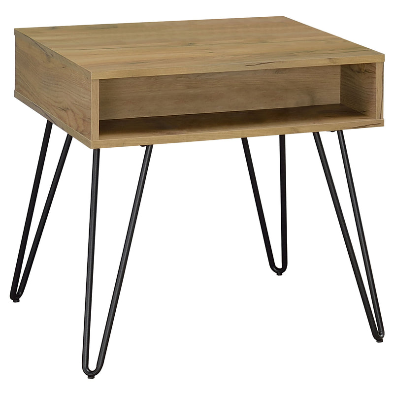Mesa auxiliar de madera de ingeniería Fanning, roble dorado