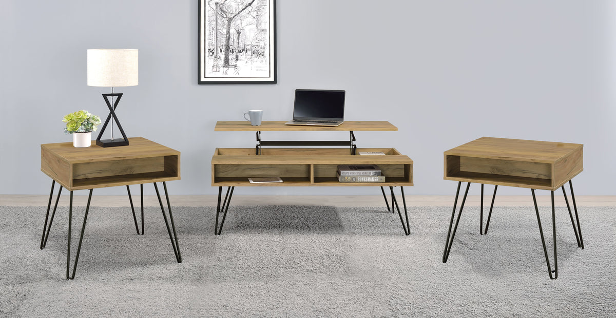 Fanning Lift Top Coffee and End Table Set Golden Oak