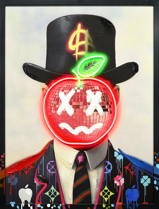 ''Neon Apple Face'' Hand-painted LED in Frame