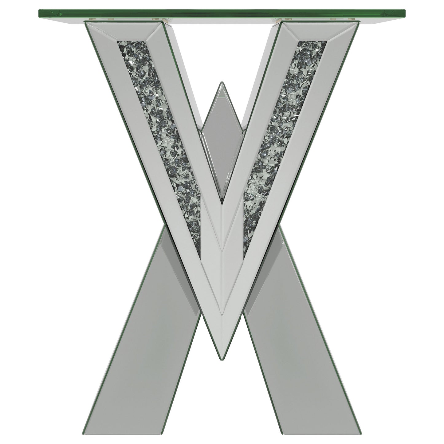 Mesa auxiliar de acrílico con espejo y tapa de cristal de tafetán color plata