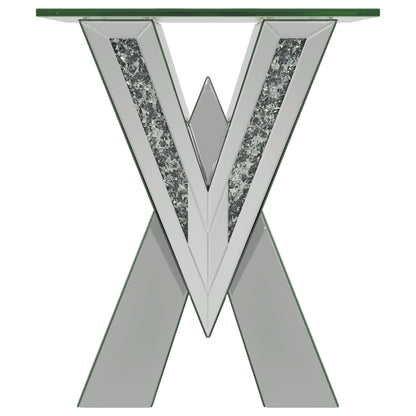 Mesa auxiliar de acrílico con espejo y tapa de cristal de tafetán color plata