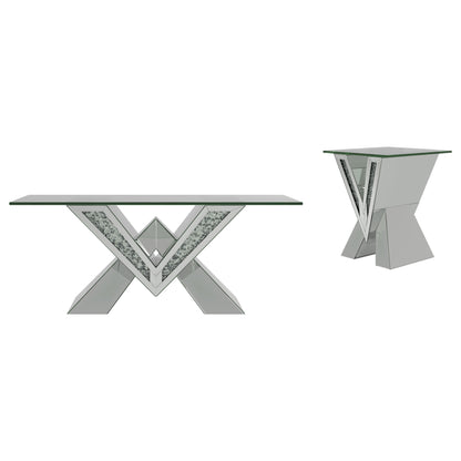 Taffeta Mirrored Coffee and End Table Set Silver