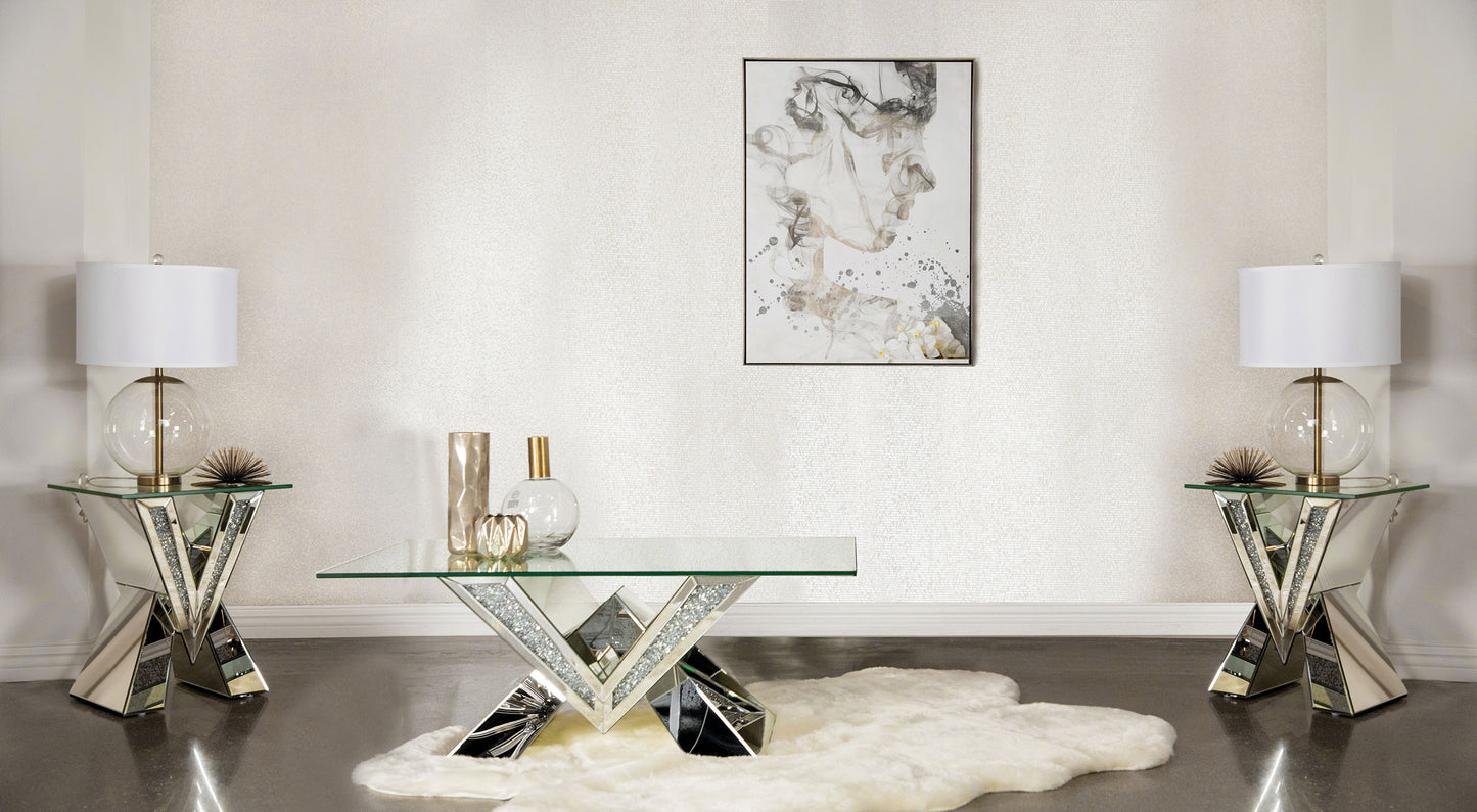 Taffeta Mirrored Coffee and End Table Set Silver