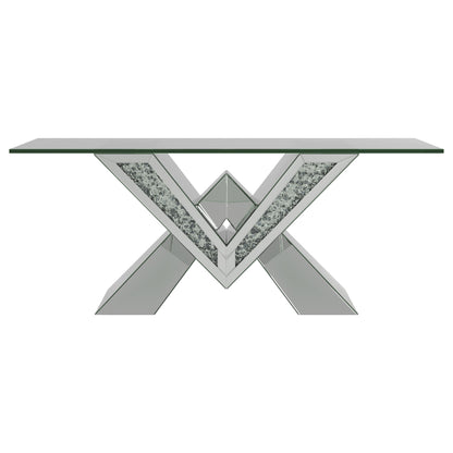 Mesa de centro de acrílico espejado con tapa de tafetán y cubierta de vidrio plateado