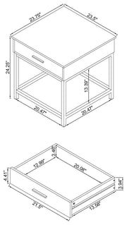 Mesa auxiliar cuadrada de madera de ingeniería Byers con 1 cajón en roble marrón