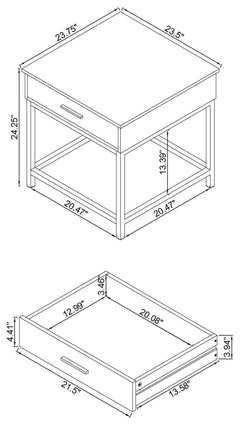 Mesa auxiliar cuadrada de madera de ingeniería Byers con 1 cajón en roble marrón