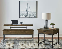 Mesa auxiliar cuadrada de madera de ingeniería Byers con 1 cajón en roble marrón