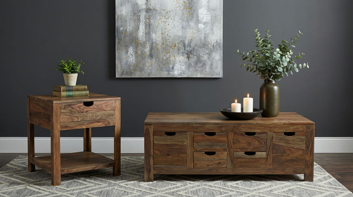 Esther 1-drawer Solid Wood Side End Table Natural Sheesham
