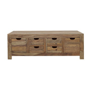 Mesa de centro Esther de madera maciza de sheesham natural con 6 cajones