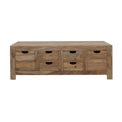 Mesa de centro Esther de madera maciza de sheesham natural con 6 cajones