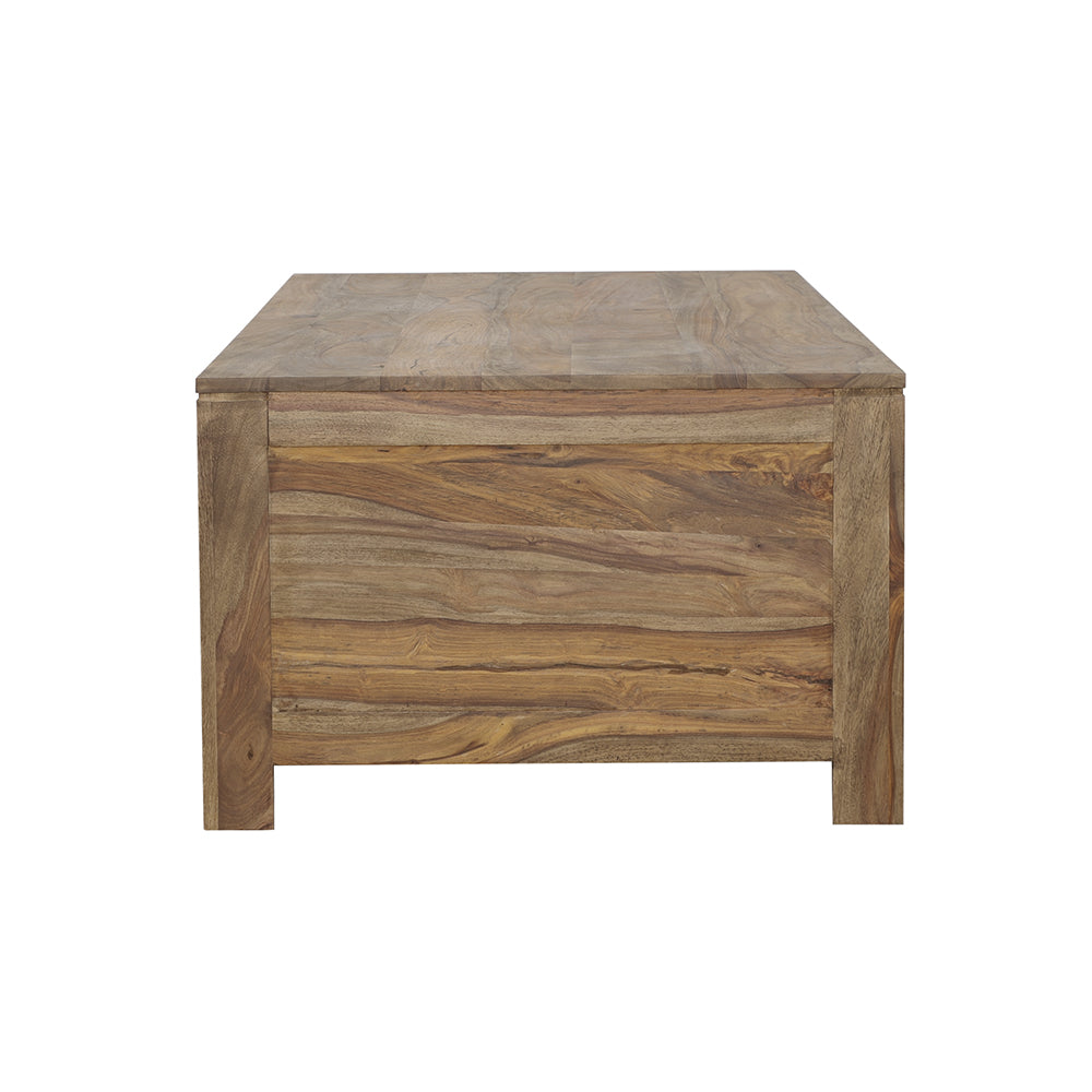 Mesa de centro Esther de madera maciza de sheesham natural con 6 cajones