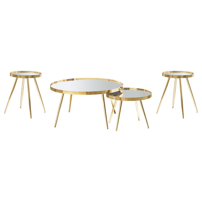 Kaelyn Round Coffee and End Table Set Gold