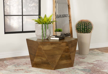 Mesa de centro hexagonal Zalika de madera maciza de mango natural