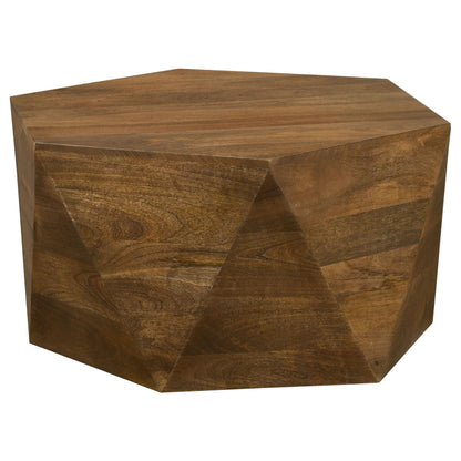Mesa de centro hexagonal Zalika de madera maciza de mango natural