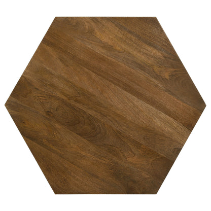 Mesa de centro hexagonal Zalika de madera maciza de mango natural