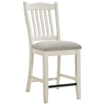 Bellevue Slat Back Counter Side Chair with Beige Fabric in Antique White
