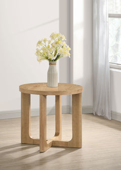 Kessler Round Sculptural Wood End Table Light Oak