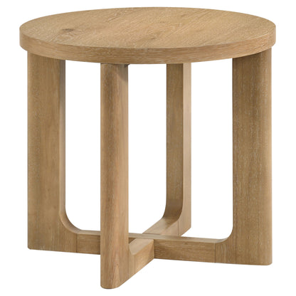 Kessler Round Sculptural Wood End Table Light Oak