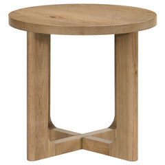 Kessler Round Sculptural Wood End Table Light Oak