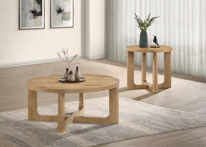 Kessler 2-piece Round Sculptural Wood Coffee Table Set Light Oak