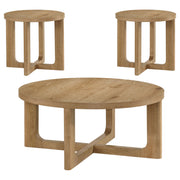 Kessler 3-piece Round Sculptural Wood Coffee Table Set Light Oak