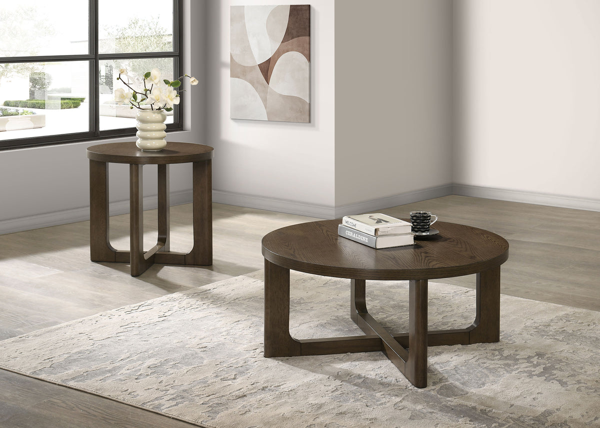 Kessler 2-piece Round Sculptural Wood Coffee Table Set Brown