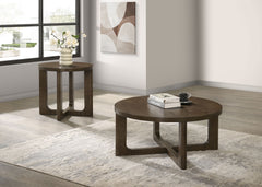 Kessler 2-piece Round Sculptural Wood Coffee Table Set Brown