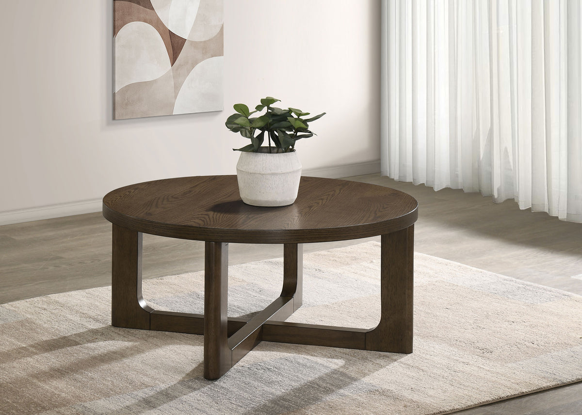 Kessler Round Sculptural Wood Coffee Table Brown