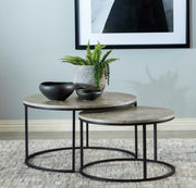 Mesa de centro nido redonda Lainey de imitación de mármol gris