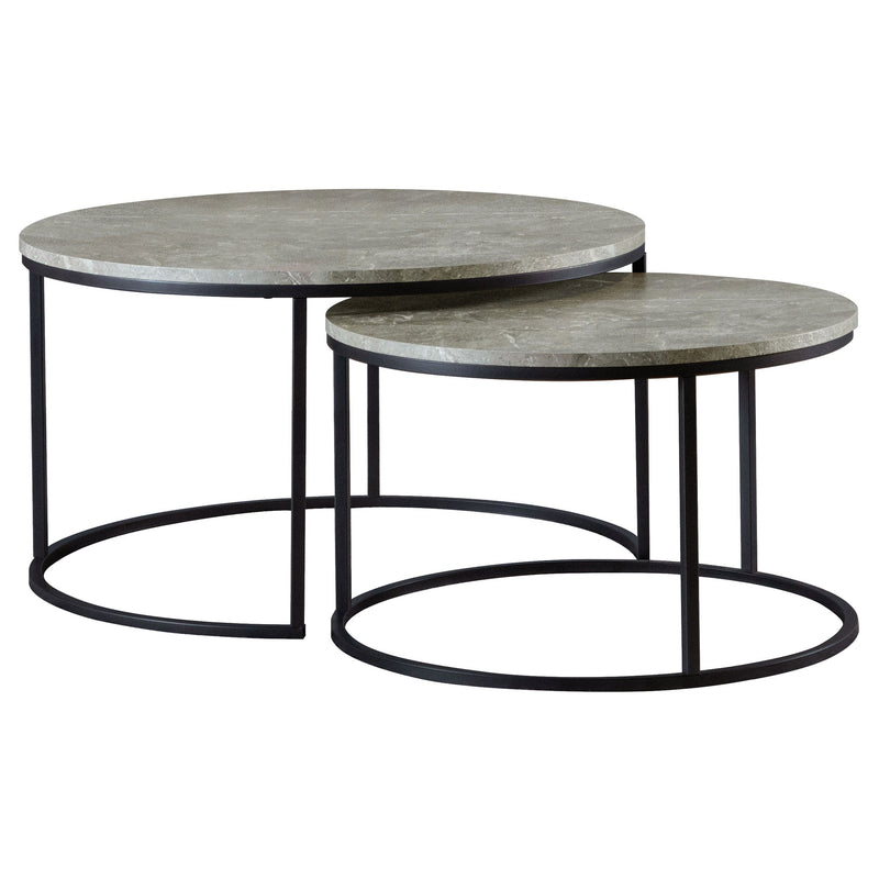 Mesa de centro nido redonda Lainey de imitación de mármol gris